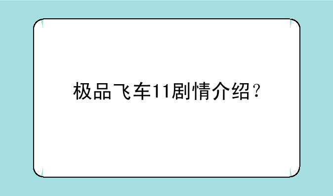 极品飞车11剧情介绍？