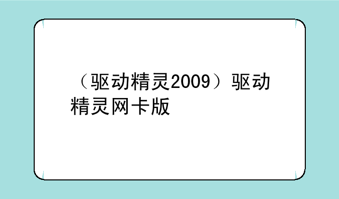 （驱动精灵2009）驱动精灵网卡版