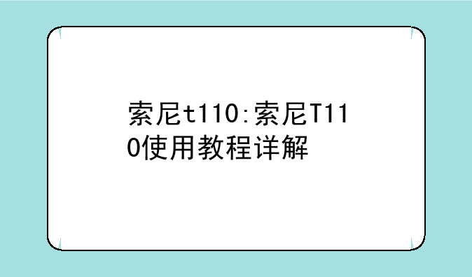 索尼t110:索尼T110使用教程详解